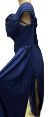 Load image into Gallery viewer, Wholesale Off-Shoulder Glitter Jersey Sheath Gown Ruched Draped Bodice &amp; Side Slit by LAM2694 - - Prom Dress LA Merchandise