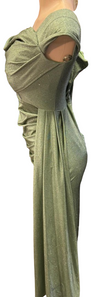 Load image into Gallery viewer, Wholesale Off-Shoulder Glitter Jersey Sheath Gown Ruched Draped Bodice &amp; Side Slit by LAM2694 - - Prom Dress LA Merchandise