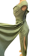 Load image into Gallery viewer, Wholesale Off-Shoulder Glitter Jersey Sheath Gown Ruched Draped Bodice &amp; Side Slit by LAM2694 - - Prom Dress LA Merchandise