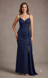 Cargar imagen en el visor de la galería, Wholesale Glitter Ruched Sheath Prom Dress with Lace-Up Corset Back &amp; Thigh Slit Evening Gown by LAM-2695 - NAVY BLUE - Prom Dress LA Merchandise