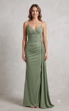 Cargar imagen en el visor de la galería, Wholesale Glitter Ruched Sheath Prom Dress with Lace-Up Corset Back &amp; Thigh Slit Evening Gown by LAM-2695 - SAGE - Prom Dress LA Merchandise