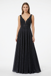 Load image into Gallery viewer, Beaded Lace Prom Gown with Illusion Neckline and Cap Sleeves A-Line Evening Dress by LAM-2698 - BLACK - Prom Dress LA Merchandise