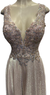 Load image into Gallery viewer, Beaded Lace Prom Gown with Illusion Neckline and Cap Sleeves A-Line Evening Dress by LAM-2698 - - Prom Dress LA Merchandise