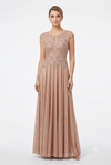 Load image into Gallery viewer, Beaded Lace Cap Sleeve Illusion Neckline Floor Length A-Line Formal Dress with by LAM-2706 - GOLD - Prom Dress LA Merchandise