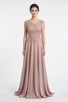 Load image into Gallery viewer, Beaded Lace Cap Sleeve Illusion Neckline Floor Length A-Line Formal Dress with by LAM-2706 - MAUVE - Prom Dress LA Merchandise