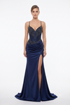 Load image into Gallery viewer, Wholesale Beaded Mermaid Satin Evening Gown with Sweetheart Neckline &amp; Lace-Up Back by LAM2713 - NAVY - Prom Dress LA Merchandise