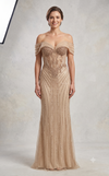 Cargar imagen en el visor de la galería, Wholesale Off-Shoulder Sheer Corset Evening Gown with Beaded Mermaid Prom Dress by LAM-2715 - CHAMPAGNE - Prom Dress LA Merchandise
