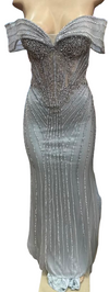 Cargar imagen en el visor de la galería, Wholesale Off-Shoulder Sheer Corset Evening Gown with Beaded Mermaid Prom Dress by LAM-2715 - - Prom Dress LA Merchandise