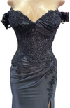Load image into Gallery viewer, Wholesale Off-Shoulder Corset Sheath Prom Dress with Beaded Lace Appliqué Lace-Up Back by LAM-2725