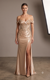Load image into Gallery viewer, Wholesale Off-Shoulder Corset Sheath Prom Dress with Beaded Lace Appliqué Lace-Up Back by LAM-2725