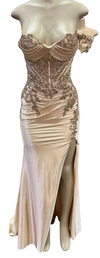 Load image into Gallery viewer, Wholesale Off-Shoulder Corset Sheath Prom Dress with Beaded Lace Appliqué Lace-Up Back by LAM-2725