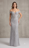 Cargar imagen en el visor de la galería, Wholesale Off-Shoulder Beaded Mermaid Dress Removable Straps Sequin Lace by LAM-2727 - SILVER - Prom Dress LA Merchandise