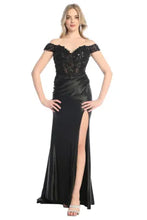 Load image into Gallery viewer, LA Merchandise LAN50444 Off-Shoulder Sequin &amp; Satin Long Formal Gown - BLACK - Dress LA Merchandise