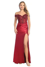 Load image into Gallery viewer, LA Merchandise LAN50444 Off-Shoulder Sequin &amp; Satin Long Formal Gown - BURGUNDY - Dress LA Merchandise