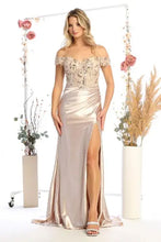 Load image into Gallery viewer, LA Merchandise LAN50444 Off-Shoulder Sequin &amp; Satin Long Formal Gown - CHAMPAGNE - Dress LA Merchandise