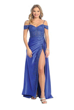 Load image into Gallery viewer, LA Merchandise LAN50464 Cold Shoulder Lace Detailed Formal Prom Gown - ROYAL BLUE - Dress LA Merchandise