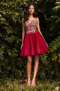 LA Merchandise LAR0188 Corset Layered A-Line Short Hoco Dress - BURGUNDY-GOLD - Dress LA Merchandise