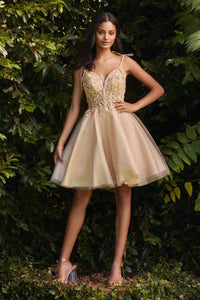 LA Merchandise LAR0188 Corset Layered A-Line Short Hoco Dress - CHAMPAGNE - Dress LA Merchandise