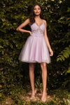 Load image into Gallery viewer, LA Merchandise LAR0190 Sheer Lace V-Neck Short Homecoming Dress - LILAC - Dress LA Merchandise