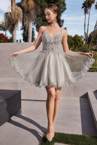 LA Merchandise LAR0213 Floral Embroidered Cocktail Short Lace Dress - SILVER - Dress LA Merchandise