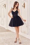 Load image into Gallery viewer, LA Merchandise LAR0236 V-Neck Corset Bodice Tulle Cocktail Dress - BLACK - Dress LA Merchandise