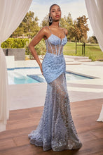 Load image into Gallery viewer, LA Merchandise LAR155 Sheer Bodice Floral Motif Slit Prom Dress - - Dress LA Merchandise