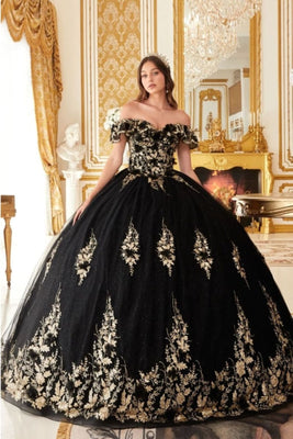 3D Floral Corset Glitter Layered Quinceañera Ball Gown – Off-Shoulder Dress By LAR15701