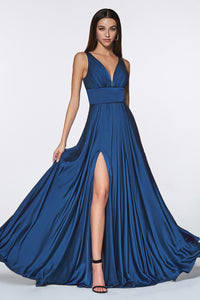 LA Merchandise LAR7469 Simple Satin Stretchy Bridesmaids Dress - NAVY - Dress LA Merchandise