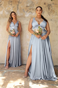 LA Merchandise LAR7469 Simple Satin Stretchy Bridesmaids Dress - SMOKY BLUE - Dress LA Merchandise