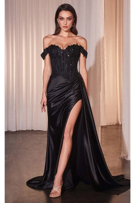 Wholesale Off‑Shoulder Beaded Corset Satin Evening Gown By LAR803