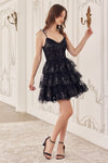 Load image into Gallery viewer, LA Merchandise LARKV1090 A-Line Glitter Printed Ruffle Party Dress - BLACK - Dress LA Merchandise