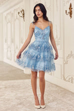 Load image into Gallery viewer, LA Merchandise LARKV1090 A-Line Glitter Printed Ruffle Party Dress - BLUE - Dress LA Merchandise