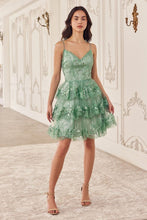 Load image into Gallery viewer, LA Merchandise LARKV1090 A-Line Glitter Printed Ruffle Party Dress - SAGE - Dress LA Merchandise