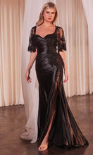 Load image into Gallery viewer, Wholesale Satin Evening Gown with Embroidered Sheer Capelet &amp; High Slit Formal Dress By LARS499