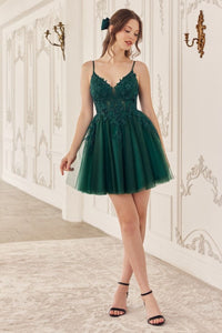 LA Merchandise LARSF047 V-Neck Layered Tulle Lace Bodice Hoco Dress - EMERALD - Dress LA Merchandise