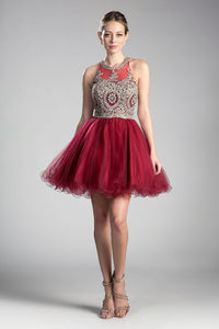 LA Merchandise LARUJ0119 Lace Halter Short A-Line Homecoming Dress - BURGUNDY GOLD - Dress LA Merchandise