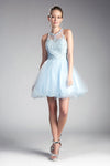 Load image into Gallery viewer, LA Merchandise LARUJ0119 Lace Halter Short A-Line Homecoming Dress - ICE BLUE - Dress LA Merchandise