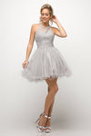 Load image into Gallery viewer, LA Merchandise LARUJ0119 Lace Halter Short A-Line Homecoming Dress - SILVER - Dress LA Merchandise