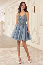 Load image into Gallery viewer, LA Merchandise LARY022 Lace up Corset A-Line Homecoming Dress - SMOKY BLUE - Dress LA Merchandise