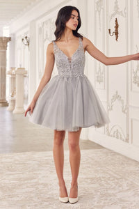 LA Merchandise LARY022 Lace up Corset A-Line Homecoming Dress - SILVER - Dress LA Merchandise