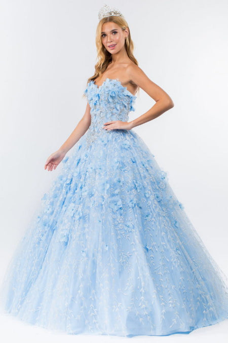 LA Merchandise LAS1939 3D Floral Applique Quince Ball Gown w/ Hooded Mesh Cloak - - Dress LA Merchandise