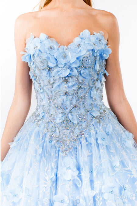 LA Merchandise LAS1939 3D Floral Applique Quince Ball Gown w/ Hooded Mesh Cloak - - Dress LA Merchandise