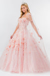 Load image into Gallery viewer, LA Merchandise LAS1939 3D Floral Applique Quince Ball Gown w/ Hooded Mesh Cloak - BLUSH - Dress LA Merchandise