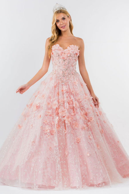 LA Merchandise LAS1939 3D Floral Applique Quince Ball Gown w/ Hooded Mesh Cloak - - Dress LA Merchandise