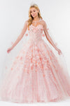 Load image into Gallery viewer, LA Merchandise LAS1939 3D Floral Applique Quince Ball Gown w/ Hooded Mesh Cloak - - Dress LA Merchandise