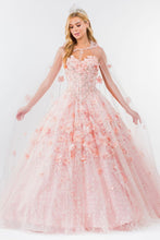 Load image into Gallery viewer, LA Merchandise LAS1939 3D Floral Applique Quince Ball Gown w/ Hooded Mesh Cloak
