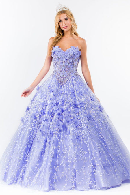 LA Merchandise LAS1939 3D Floral Applique Quince Ball Gown w/ Hooded Mesh Cloak - - Dress LA Merchandise
