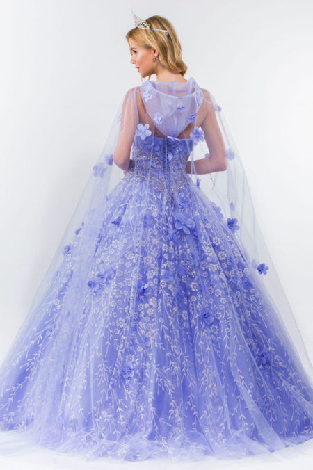 LA Merchandise LAS1939 3D Floral Applique Quince Ball Gown w/ Hooded Mesh Cloak - - Dress LA Merchandise