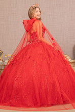 Load image into Gallery viewer, LA Merchandise LAS1939 3D Floral Applique Quince Ball Gown w/ Hooded Mesh Cloak