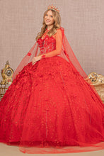 Load image into Gallery viewer, LA Merchandise LAS1939 3D Floral Applique Quince Ball Gown w/ Hooded Mesh Cloak - RED - Dress LA Merchandise